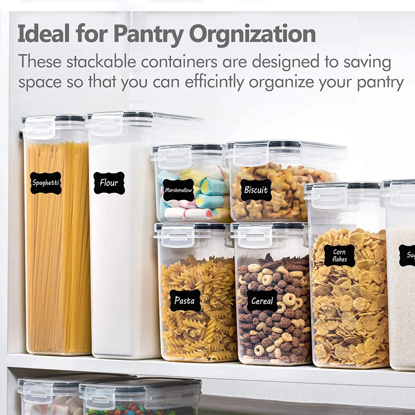 Airtight 14Pcs Food Storage Container Set - for Cereal, Sugar, Snacks & Rice